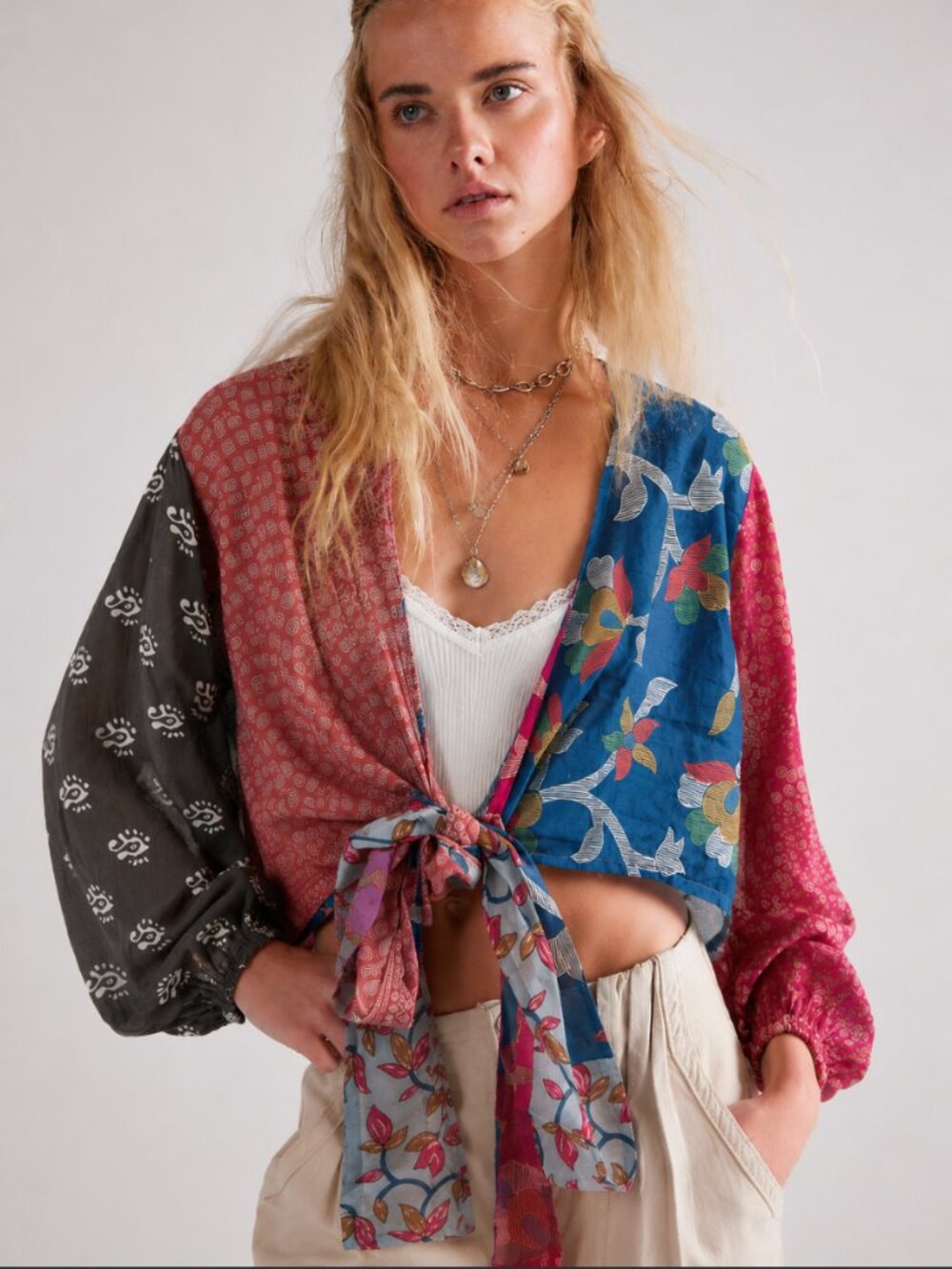 JADED GYPSY TIE FRONT OPEN BLOUSE